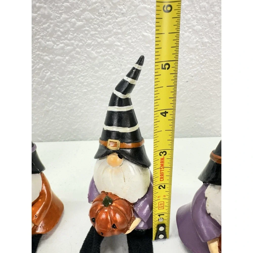 Halloween Gnome Decor Lot 6 Witch Gnomes Dangly Legs Pumpkins Skulls